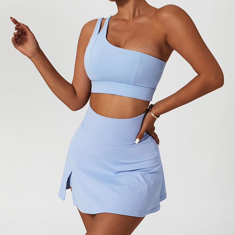 Цельный бюстгальтер для йоги телесного цвета на одно плечо, эластичное противоударное спортивное нижнее белье, женский жилет для бега и фитнеса