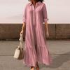 Женское хлопковое льняное платье-рубашка с длинным рукавом и V-образным вырезом на пуговицах, повседневное струящееся длинное платье больших размеров