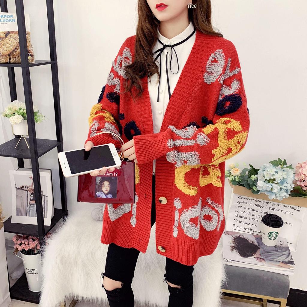 Весенне-осенний кардиган свободного кроя в корейском стиле - вышивка букв и дизайн с цветовыми блоками