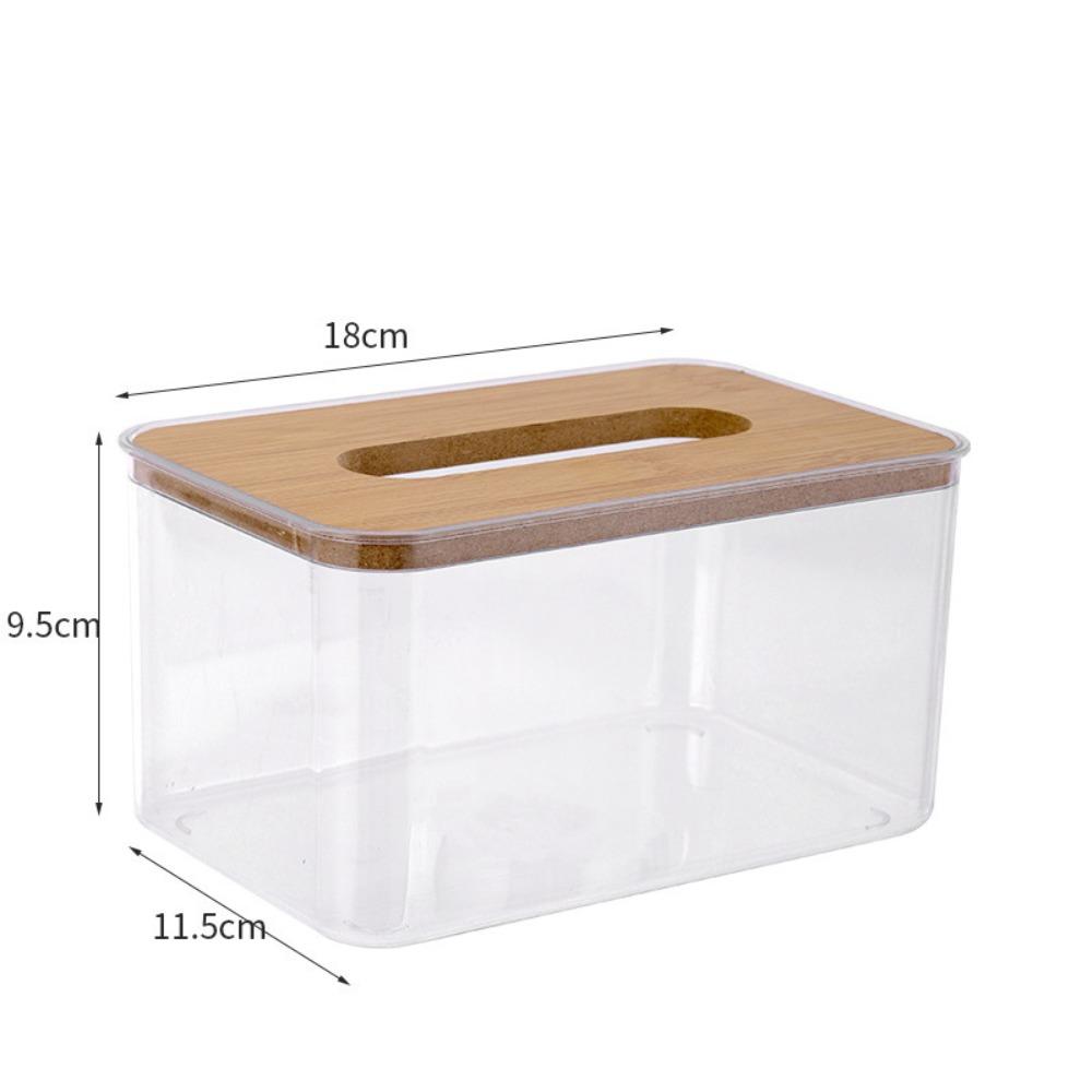 Plastic Clear Tissue Box Wooden Cover Transparent Paper Towel Box Multifunctional Durable Napkin Holder Household Use