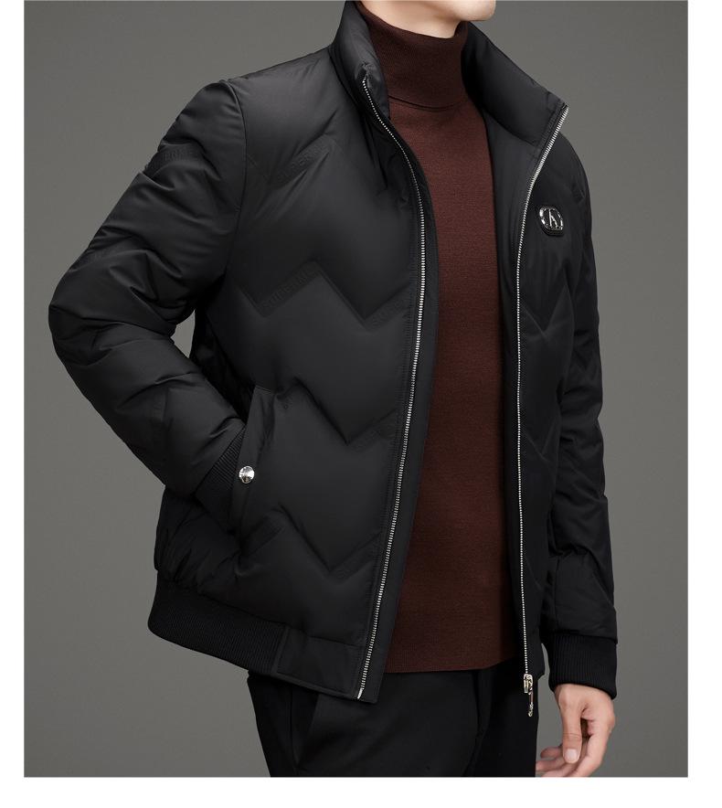 Мужская зимняя пуховая куртка с воротником-стойкой - Модная, универсальная, повседневная короткая верхняя одежда на белом утином пуху в стиле папы
