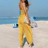 Женский комбинезон макси с плиссировкой, глубоким V-образным вырезом, цельный, длинные брюки для бега с карманами, повседневный пляжный комбинезон без рукавов