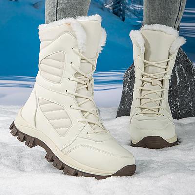 Зимние теплые ботинки для женщин с подкладкой из искусственного меха, водонепроницаемые ботинки до середины голени, нескользящая обувь для активного отдыха, женские спортивные ботинки на шнуровке для ходьбы и походов