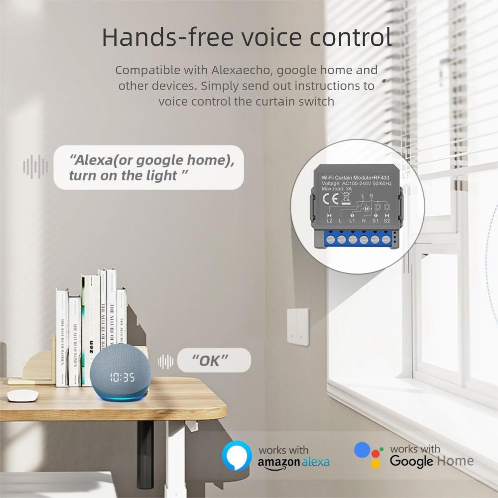 Tuya Умный WiFi выключатель для штор Переключатель для жалюзи AC100-240V 10A RF433 Smart Life Дистанционное управление Автоматизация дома Выключатель для штор