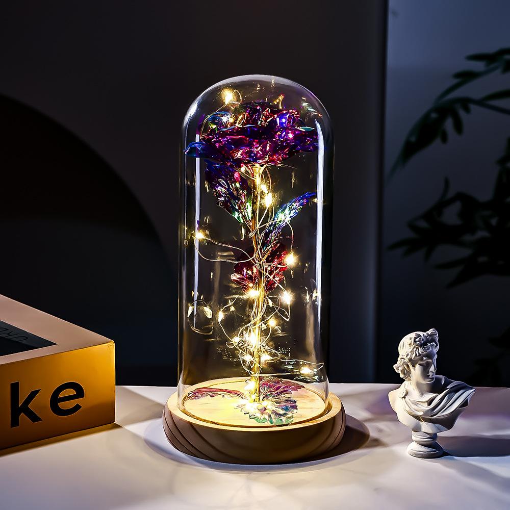 Solid wood bottom gold foil rose glass cover Qixi Festival Valentine's Day gift practical ornament creative souvenir