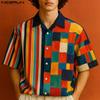 Летние мужские гавайские рубашки оверсайз с лацканами, в полоску и клетку, на пуговицах, повседневные