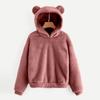 Women's Cute Bear Ears Plush Long Sleeve Hooded Sweatshirt Pullover Hoodies