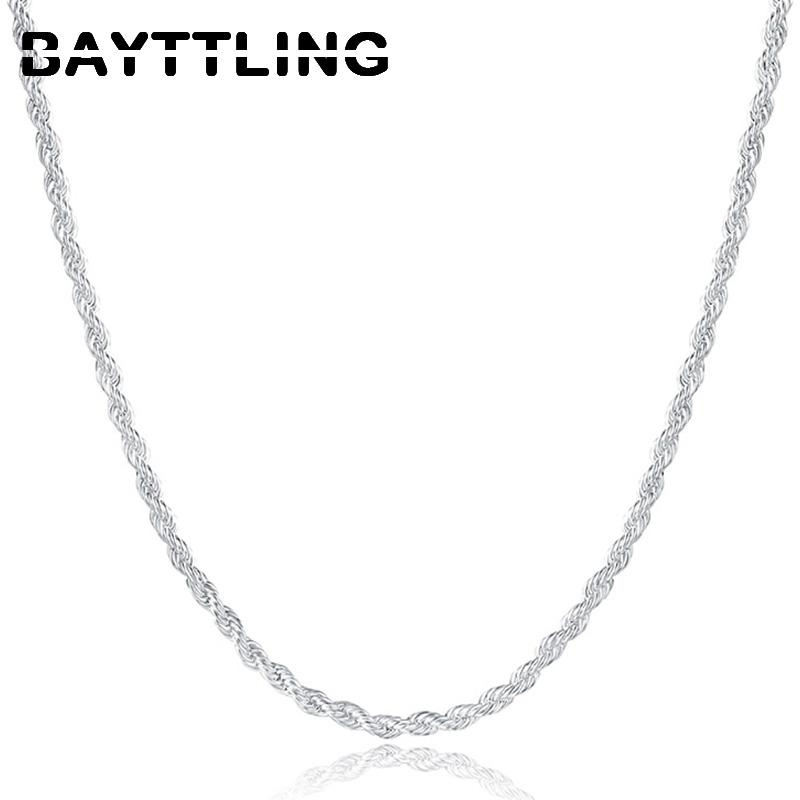BAYTTLING Новое 16/18/20/22/24 дюйма 925 пробы Стерлинговое серебро 2 мм Плетеная веревочная цепочка Ожерелье Для Женщины Мужчины Мода Свадебные Украшения Подарок