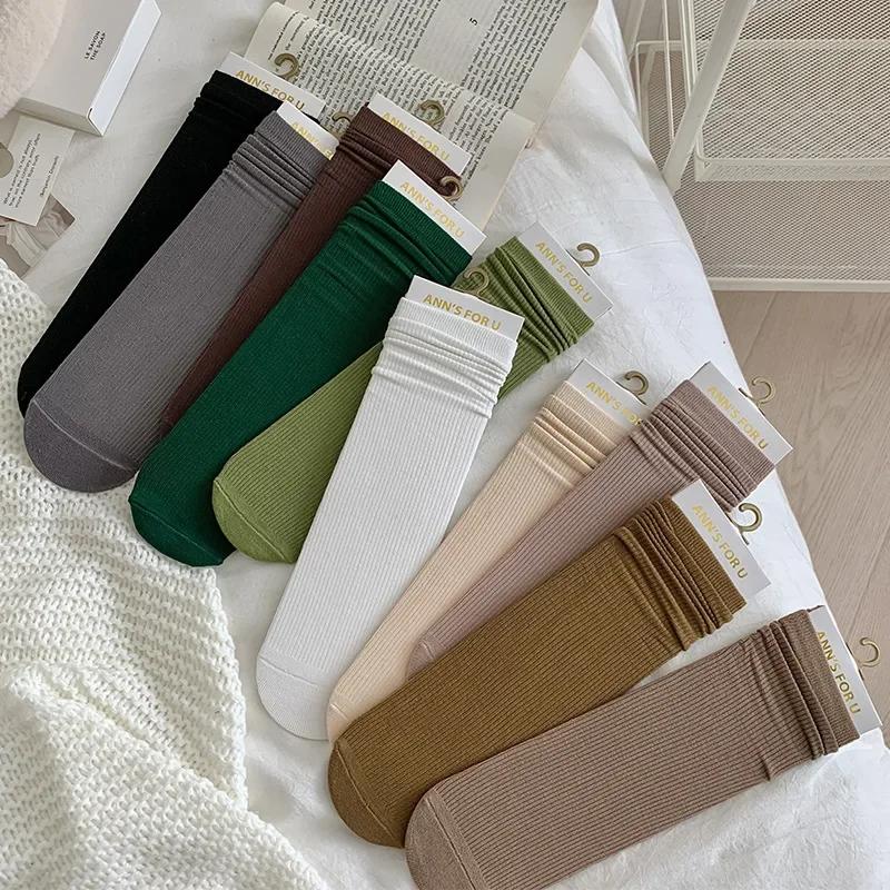Однотонные носки женские хлопковые тонкие дышащие эластичные длинные носки корейский стиль повседневные уличные носки Харадзюку черные белые серые носки