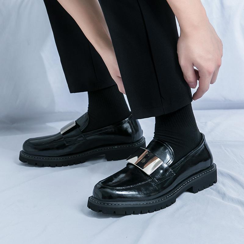 Внешняя торговля новая весенне-осенняя мужская обувь большого размера на платформе лоферы глянцевый металл деловой джентльмен обувь на одной педали деловая кожаная обувь