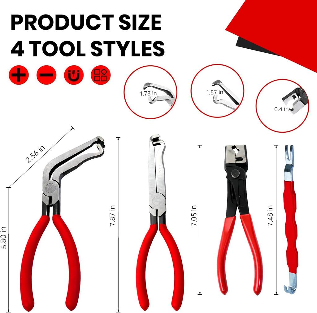 Плоскогубцы для разъединения электрических контактов, 4 шт., Автомобильные инструменты, Съемник зажимов топливной магистрали, Плоскогубцы для катушки зажигания, Красные