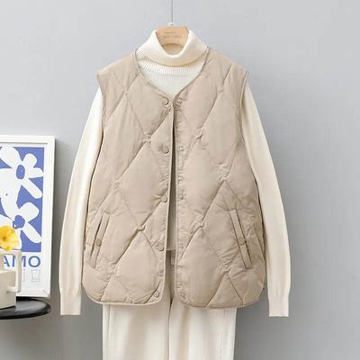 Жилет женский хлопковый зимний оверсайз утолщенный пуховый без рукавов топы легкий с круглым вырезом универсальный повседневный жилет