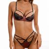 European & American Lace French Bra & T-Pants Satin See-Through Lingerie Set