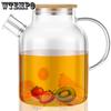 Glass Pitcher with Bamboo Lid 1800ml Glass Water Pitcher Heat Resistant Glass Jug with Handle Leafproof Glass Kettle With