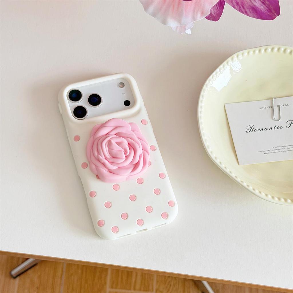 Polka Dot Rose Flower Stand Drop-Proof Case for iPhone 14/13/12, Apple 17/16/15 PROMAX
