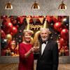 Фон для 60-летия Блестящее золотое покрытие Баннер «Счастливого 60-летия» Фотозона для дня рождения Элементы в виде бокалов для шампанского