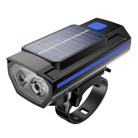 Universal Bike Front Light with Horn Multi-Functional Solar-Powered High Brightness Long-Range Illumination Bicycle Light
