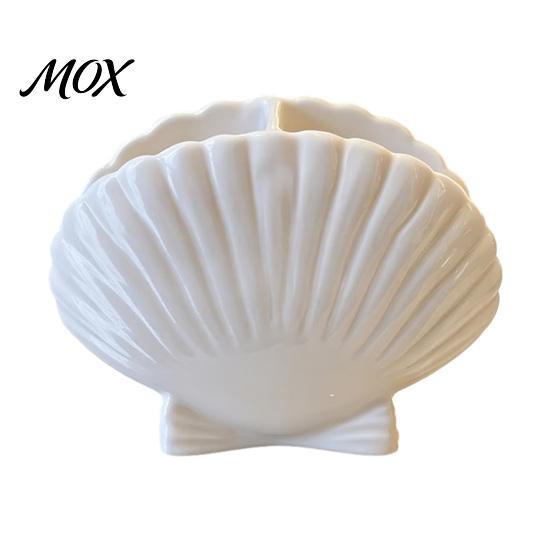 Bathroom Toothbrush Holder Shell Shape for Countertop, 2 Compartments Waterproof No Drill Toiletry Desktop Organizer, Ocean Style & Toothpaste Storage
