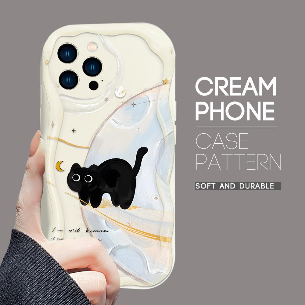 Для iPhone 16 15 14 13 12 Pro Max Samsung S24 Ultra S23 S22 Plus Redmi Note 13 Pro Мягкий волнистый край с рисунком милого кота на всю длину объектива защитный чехол