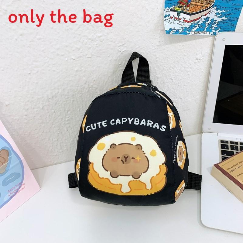 Capybara Drinking Milk Tea Burger Toast Cake Cartoon Pattern Kid Backpack For Preschool Boys And Girls