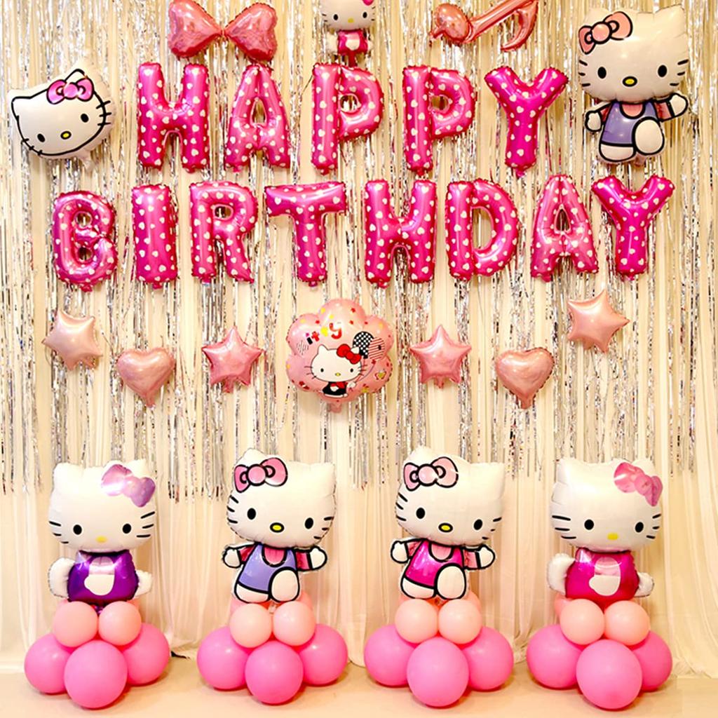 Fantasyon Hello Kitty Girls Birthday Happy Birthday Garland Decoration Set Balloons Party Balloons Pad Balloons Cake Topper 33 Piece Set