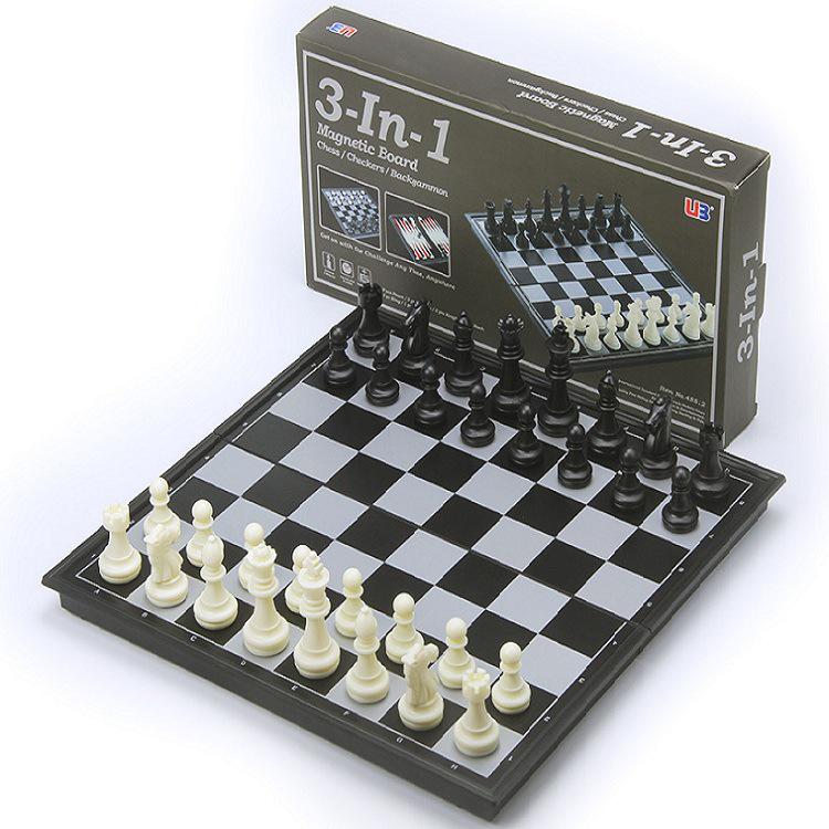 Youbang Three-in-One Magnetic Folding Chess, Checkers, and Backgammon Game Set (Medium)