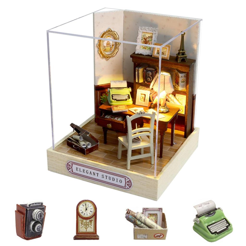 CUTEROOM Handmade DIY Dollhouse Miniature Kit Wooden Dollhouse with Dustproof LED Lights and Detailed Instructions - Furniture, Cover, (QT031)