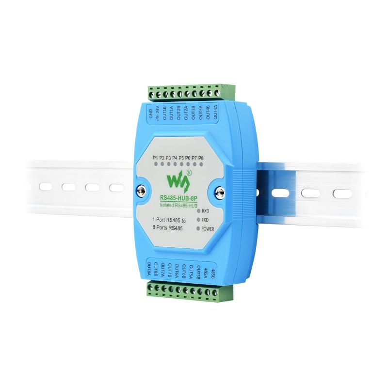 Industrial-grade Isolated 8-ch RS485 Hub, Rail-mount Support, Wide Baud Rate Range