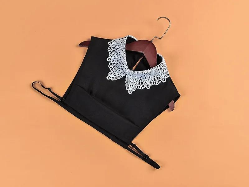 Elegant Women Hollow Out Floral Lace Fake Collar White Ladies Detachable Lapel Half Shirt Blouse Tops Female False Collars