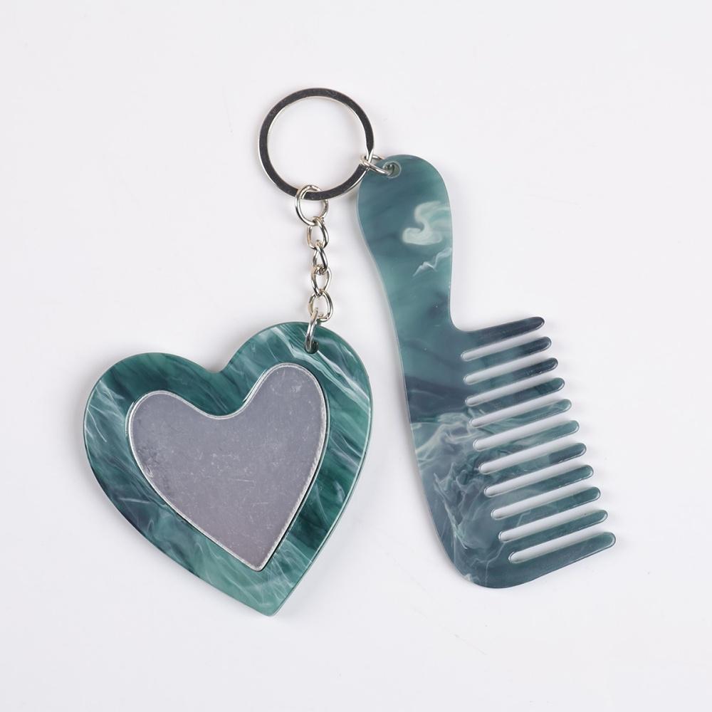 Mini Heart Makeup Mirror Comb Keychain Women Bag Pendant Simple Car Keyring Backpack Mobile Phone Decorative Jewelry Gifts