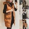 Women's Down Vest with Stand Collar Thick Hooded Sleeveless Long Coat Full Zip Quilted Puffer Jacket