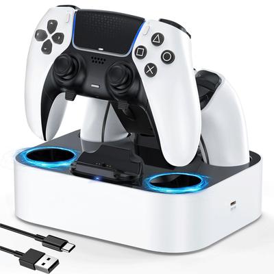 LVFAN Зарядка контроллера PS5 Одновременный геймпад PS5 Периферийное устройство PS5 со светодиодной встроенной базой и белым зарядным устройством, подставкой, аксессуарами, 2 шт.