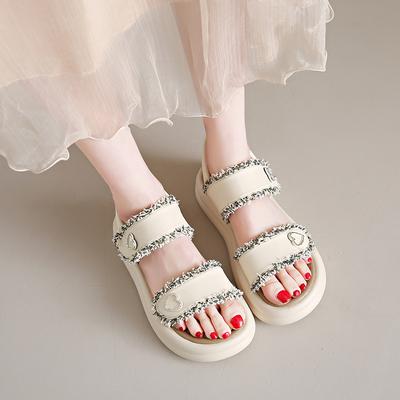 Модные водонепроницаемые туфли на плоской платформе, женская мода, круглый носок, открытый носок, линия с мягкой подошвой, нескользящие, износостойкие сандалии