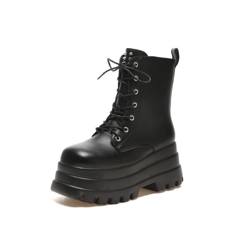 Мягкая кожа, высокая толстая подошва, черные, в маленьком британском стиле, с чувством современности, новые осенне-зимние легкие ботинки Мартин