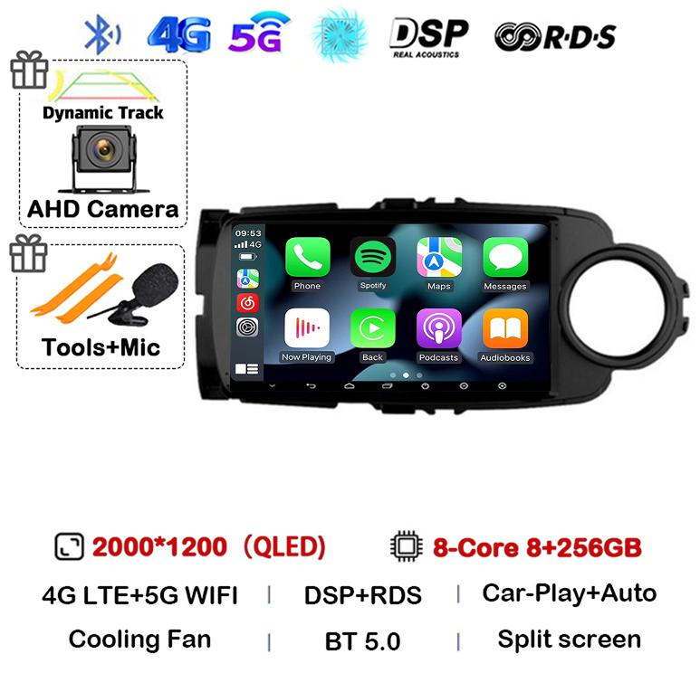 Android14 Carplay Auto For Toyota Yaris 2012 2013 2014 2015 2016 2017 Multimedia Car Radio Player WIFI+4G SIM Stereo DSP GPS RHD