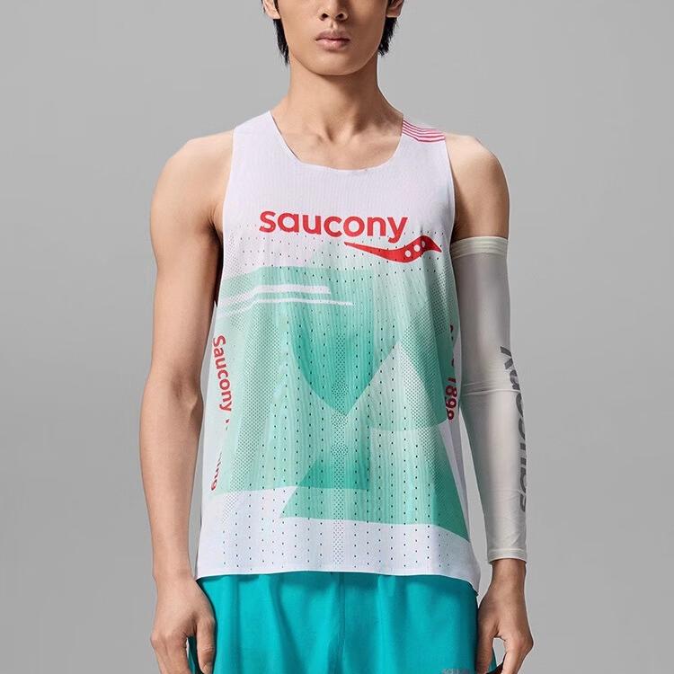 SAUCONY Гоночная серия Удобная Мягкая Приталенная Легкая Майка Мужские Топы Геометрический-Озерно-голубой SA2250TK63T-PR227