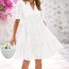 Women's Hollow Out Eyelet Dress Casual Short Sleeve V-neck Midi Dress Summer Beach Tiered Flowy A-line Sundress