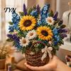 Floral Needlepoint Alternative Flower Basket Patchwork DIY Kit, Layered Fabric Flowers Crafting Room Wall Decoration 3D Sewing Project for