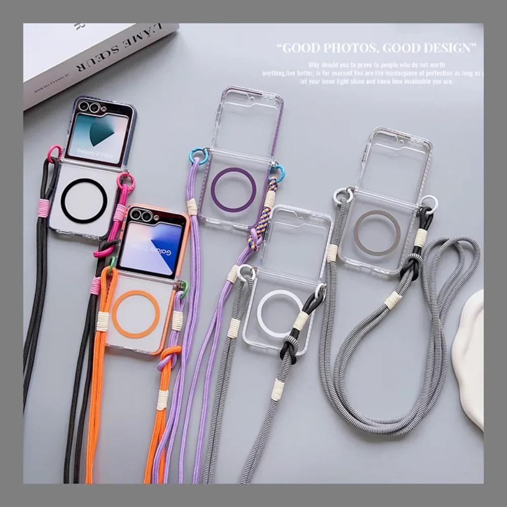 Прозрачный Магнитный Чехол-Кроссбоди на Шнурке Magsafe для Samsung Galaxy Z Flip 6 5 4 3 Flip6 Flip5 Flip4 Flip3 5G