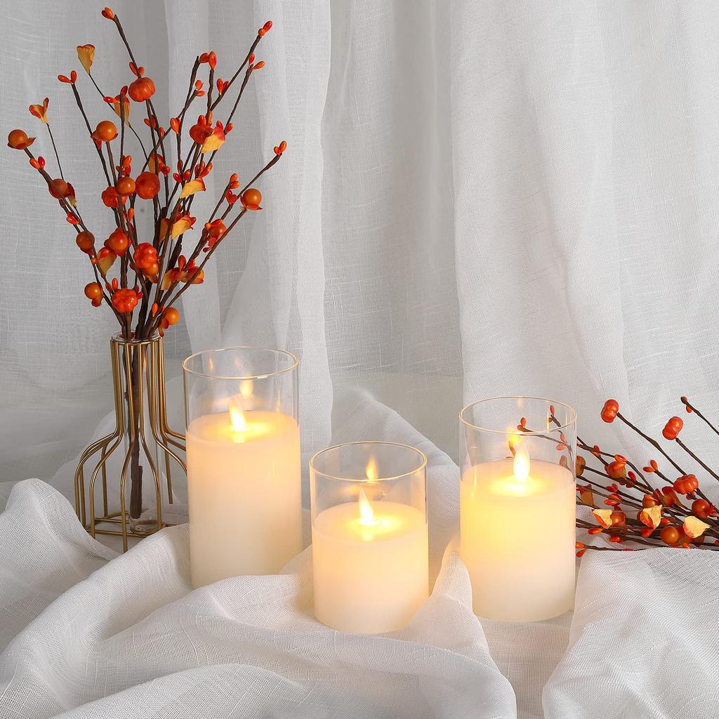 Светодиодная свеча Litake, прозрачная, на батарейках, со специальным пультом дистанционного управления, мерцающая, стеклянная, стеклянная, управляемая, контроль, набор из 3 предметов, свеча, стильная, успокаивающая,