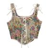 Женский сексуальный бюстье-корсет, топ с люверсами на шнуровке с цветочным принтом, укороченный топ с эффектом пуш-ап, винтажный топ на бретелях, вечерние Клубная одежда, лиф