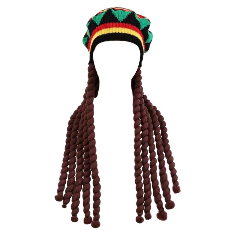 Забавная вязаная шапка-парик с дредами боб для женщин и мужчин, вязаная шапка-парик с косичками, ручная вязка, шапка-бини, шапка-пуловер, головной убор