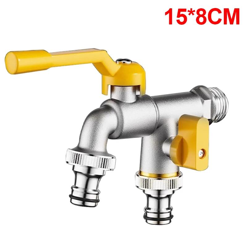 4/6-Point Brass Garden Faucet Dual Outlet Freeze Proof Outdoor Spigot Hose Connector Heavy Duty for Watering Washing Machine