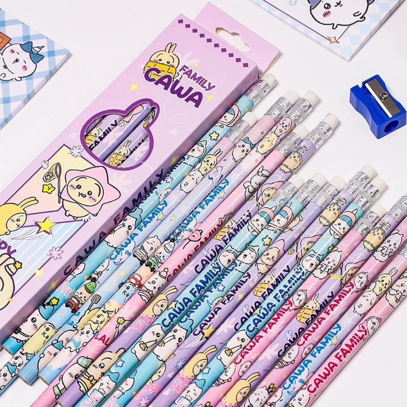 12 шт./набор Милый мультяшный Чиикава Sanrio 2B Деревянный карандаш Ластик Kawaii Карандаш HB Скетч-ручка Ручка для рисования Школьники Канцелярские товары