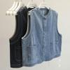 Vest Denim Women Cotton Vest Oversize Solid Color Plus Size Casual Sleeveless Coat Buttons Vest