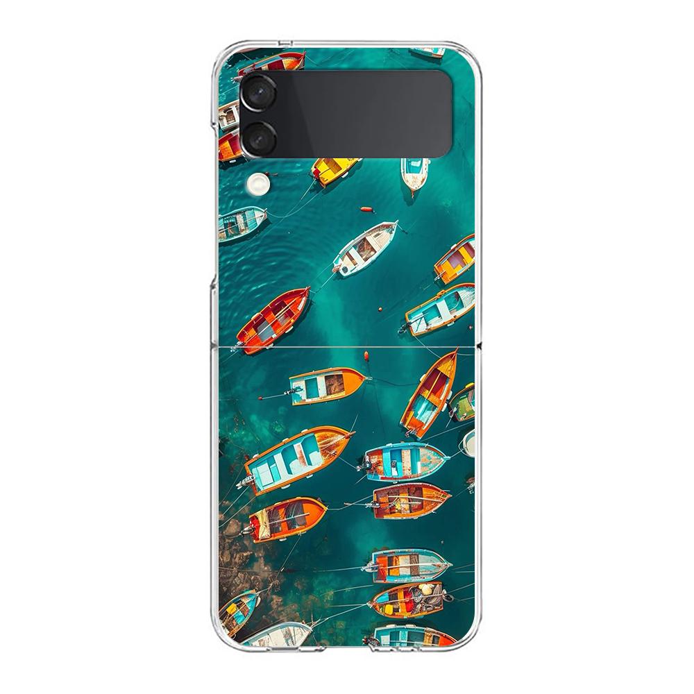 fishing Phone Case For Samsung Galaxy Z Flip 3 4 5 Hard Folding Clear PC Bumper For Samsung Z Flip 6 Back Cover