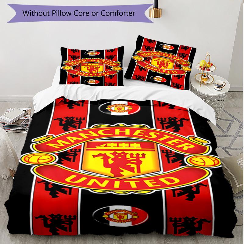 3pcs Duvet Cover Set (1*Duvet Cover + 2*Pillowcase, Without Core), Manchester United F.C Print Soft All‑Season Bedding Set, Home Bedroom Decor Gift