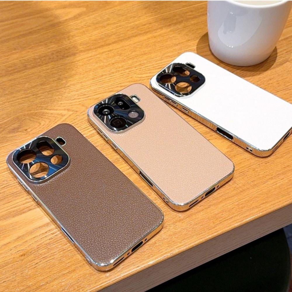 Luxury Electroplated Phone Case for OPPO Find X9 Pro FindX8 Ultra X7 X8S Plus Lens Protection Lychee Pattern Leather Hard Cover