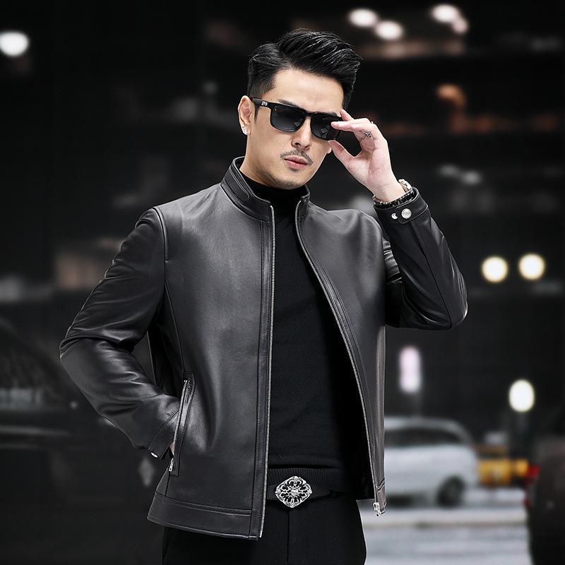 Осень и зима новый стиль натуральная кожаная куртка мужская куртка из овчины воротник стойка кожаная куртка деловая мужская куртка