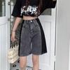 5XL Plus Size Denim Shorts Women Summer Fashion Design High Waist Half Pants Loose Wide-leg Jeans Pants Grey Trendy Streetwear